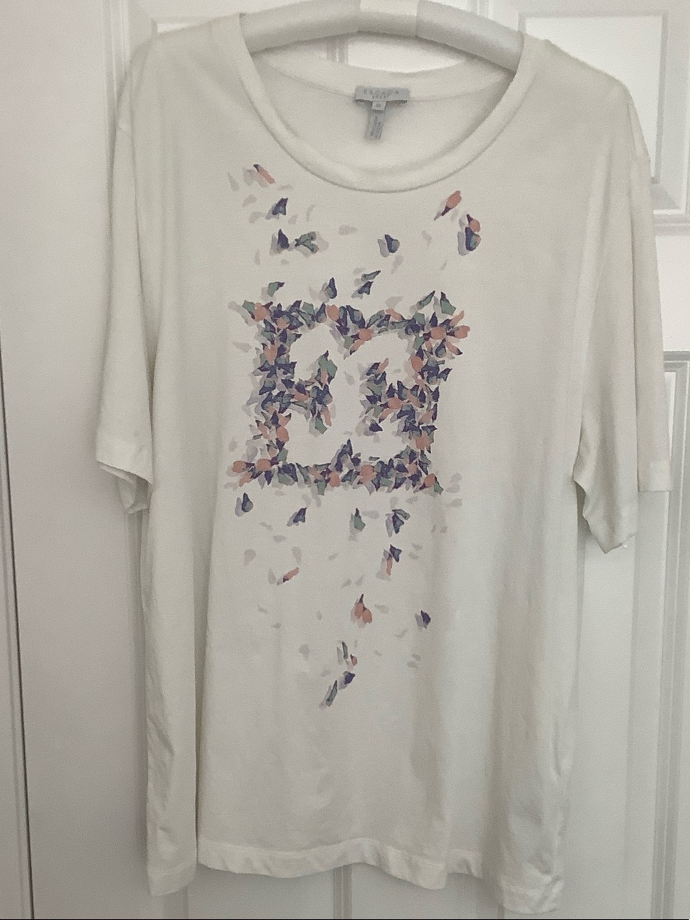Escada White Tee with Purple and Teal Accent Print